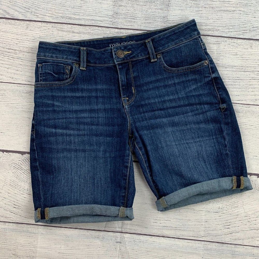 Maurices 6 Denim Bermuda Shorts Dark Wash 7.5" Inseam Rolled Cuff